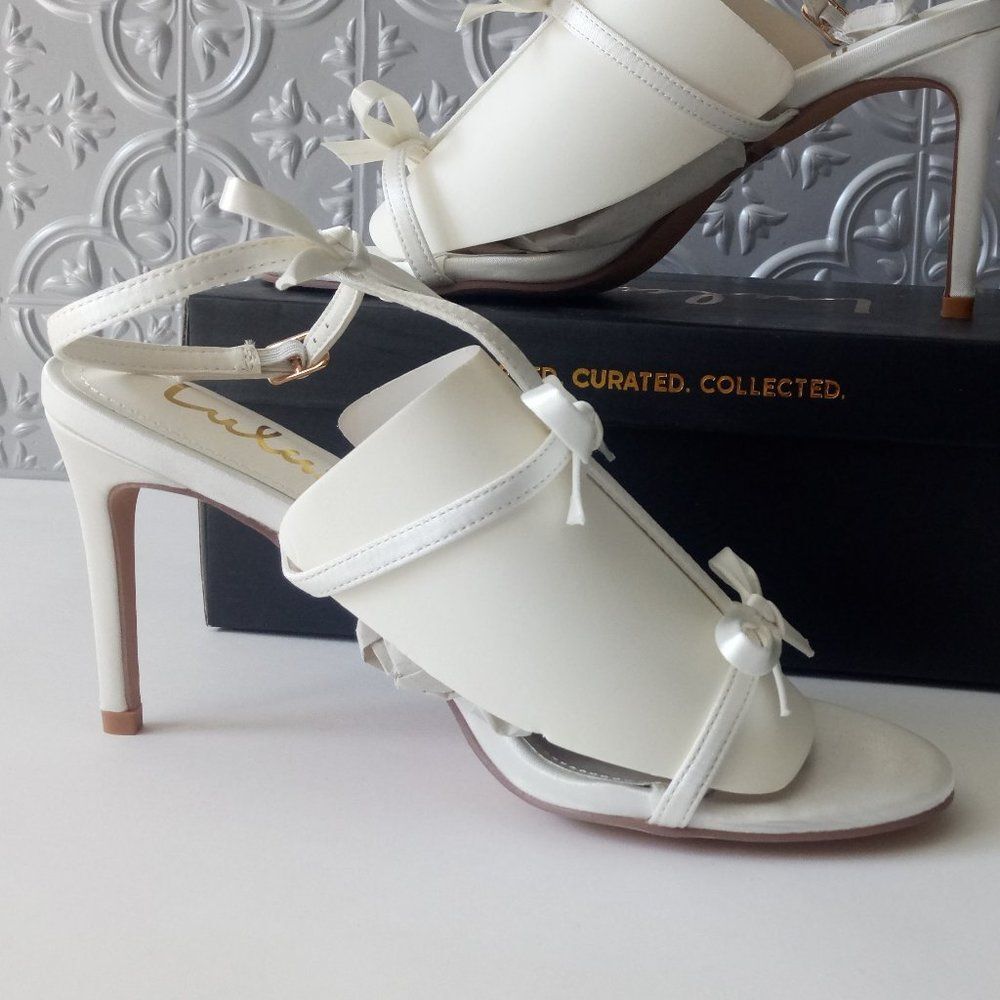 Lulus Women's Satin 3 Bow Straps Heeled Sandals - Picture 4 of 7